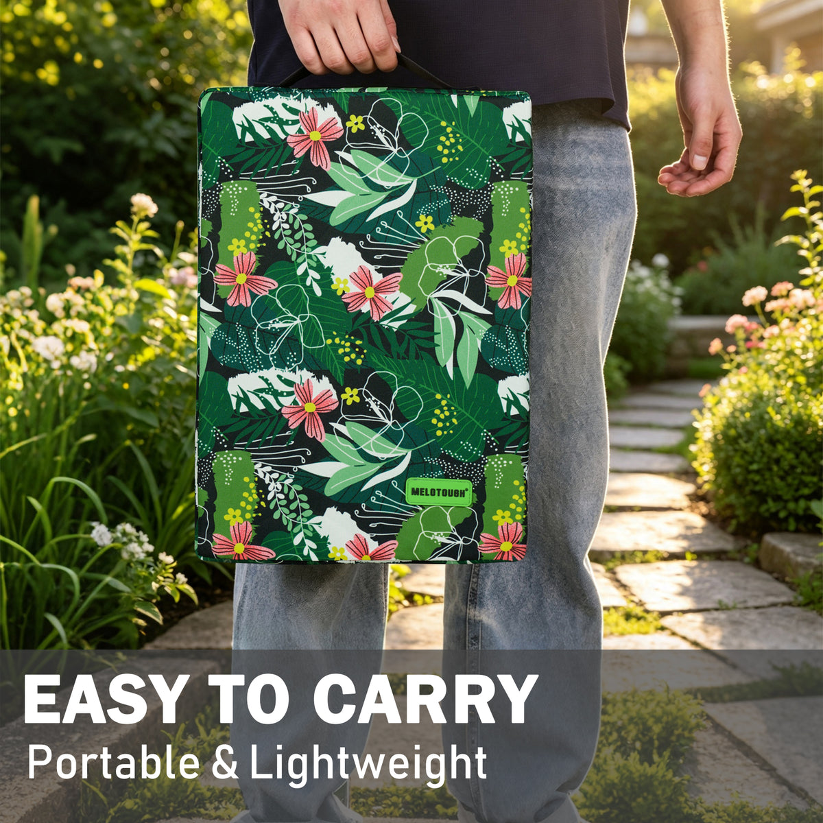 MELOTOUGH 17" Garden Kneeling Pad, Removable Washable Cover with Carry Handle, Thick NBR Foam Knee Cushion