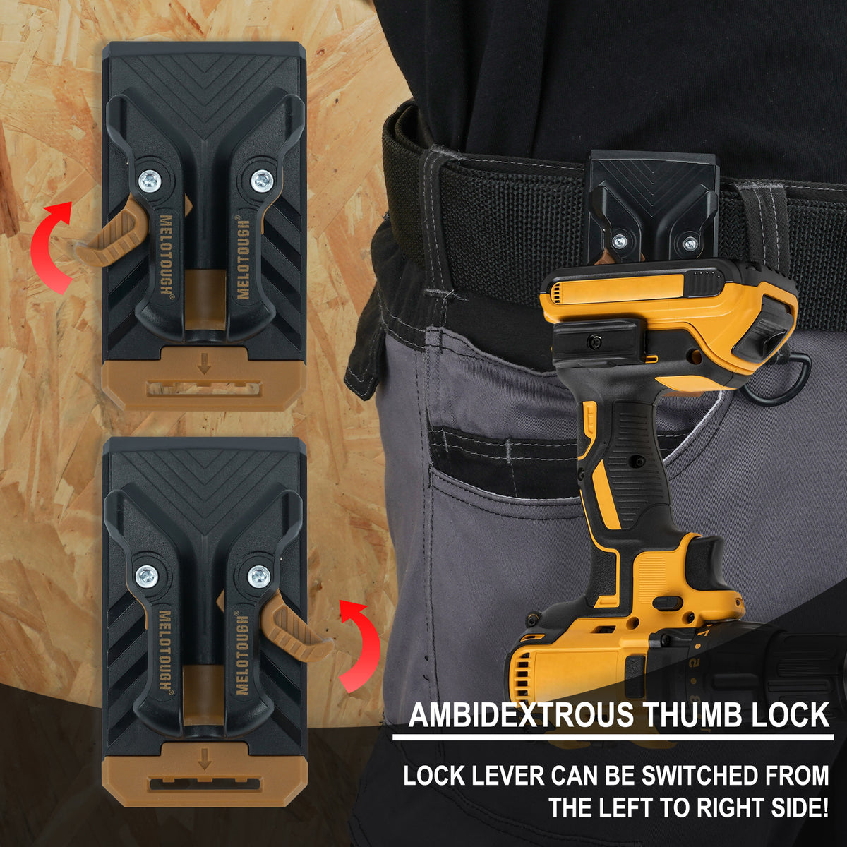 MELOTOUGH 3 Pack Quick Release Belt Clip for Tool Pouch & Drill Holster, Clip On Tool Bag Fits Up To 3 Inch Belt