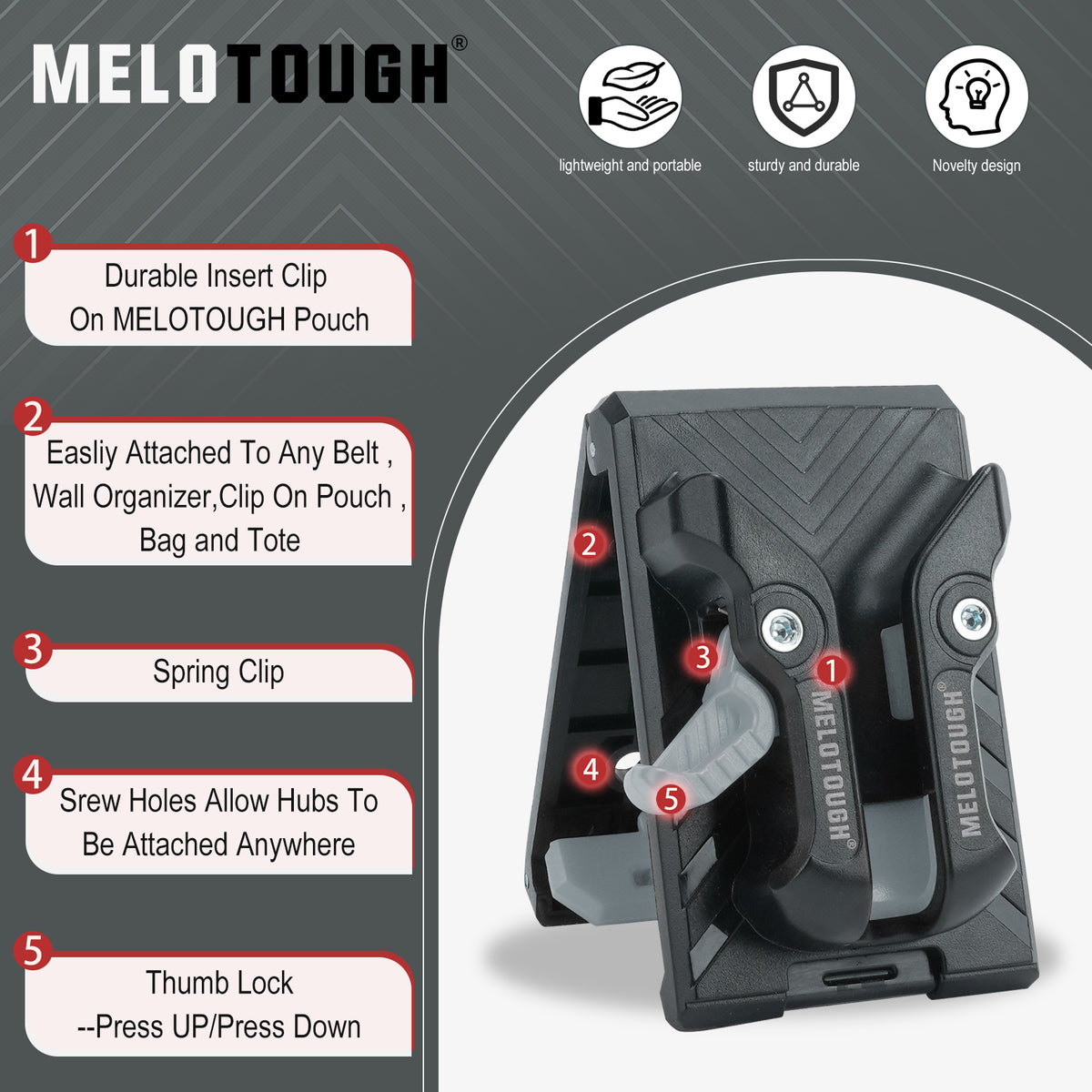 MELOTOUGH 3 Pack Quick Release Belt Clip for Tool Pouch & Drill Holster, Clip On Tool Bag Fits Up To 3 Inch Belt