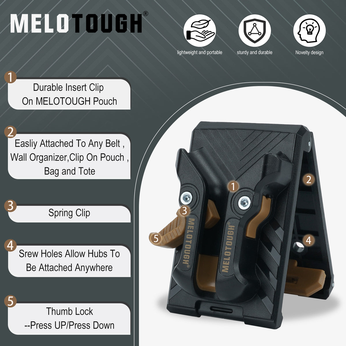 MELOTOUGH 3 Pack Quick Release Belt Clip for Tool Pouch & Drill Holster, Clip On Tool Bag Fits Up To 3 Inch Belt
