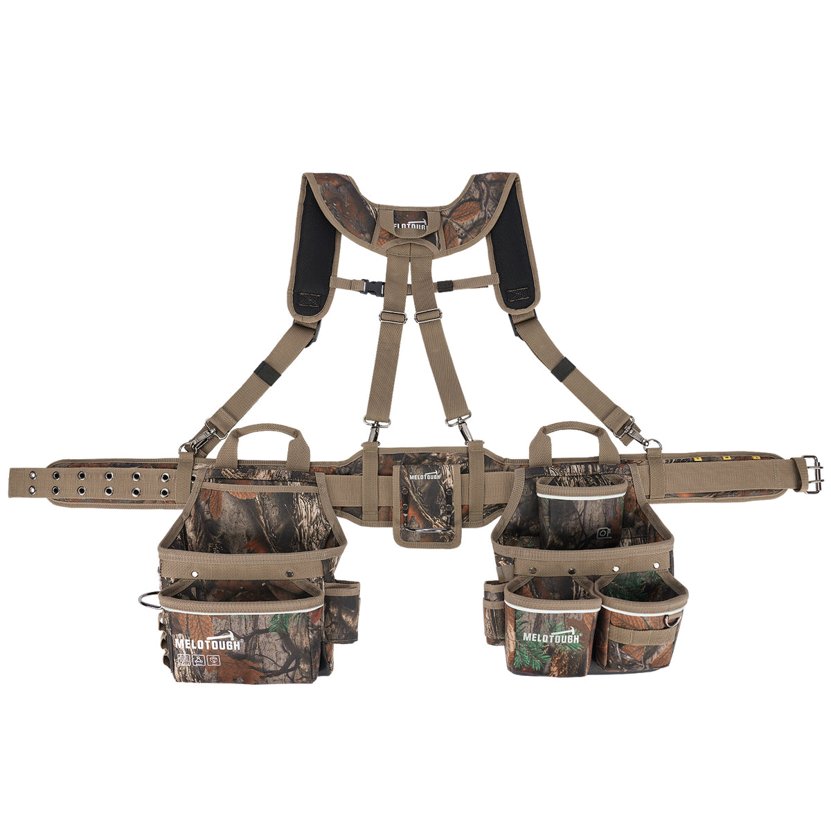 MELOTOUGH Tool Belt with Suspenders Heavy Duty Tool Pouch 32 Pockets Loops