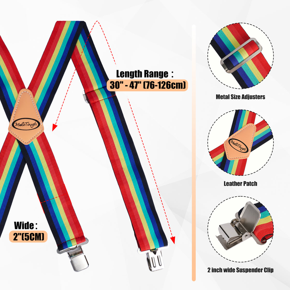 MELOTOUGH Men's Heavy Duty Work Suspenders, 2 Inch Fully Elastic X-Back Adjustable Suspenders with Metal Clips