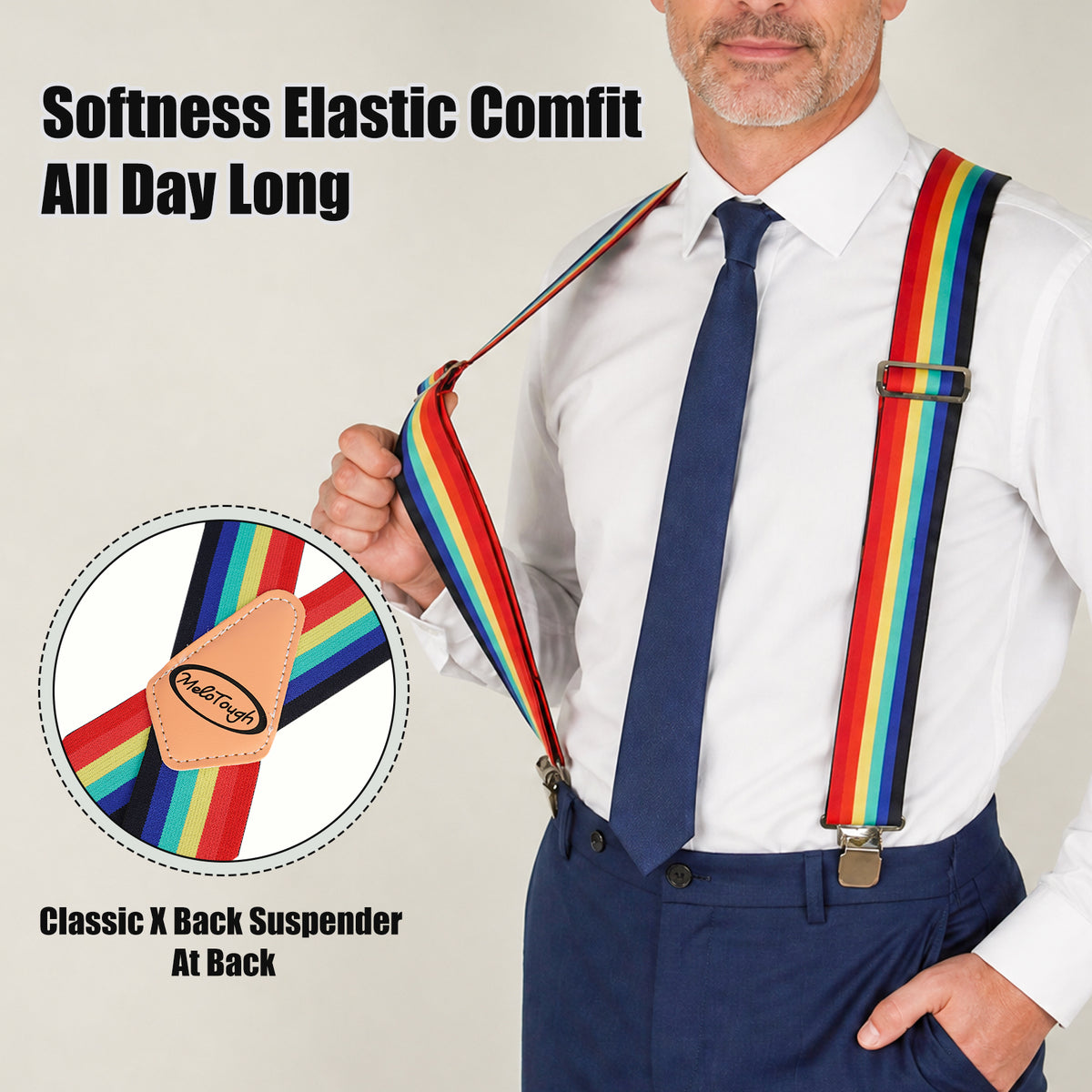 MELOTOUGH Men's Heavy Duty Work Suspenders, 2 Inch Fully Elastic X-Back Adjustable Suspenders with Metal Clips