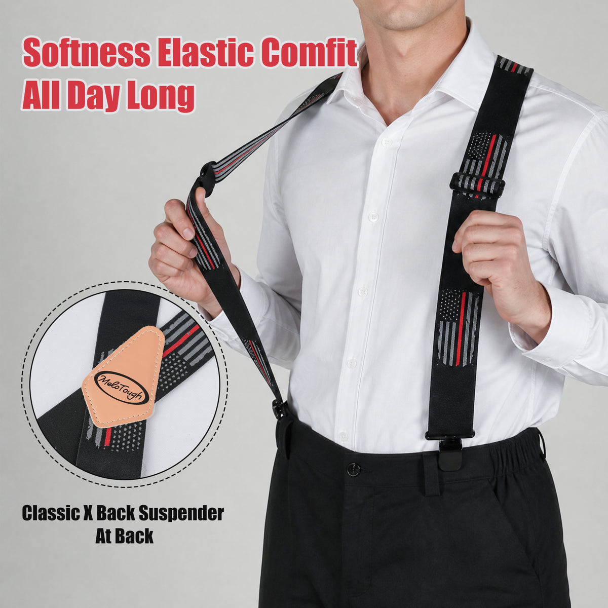 MELOTOUGH Men's Heavy Duty Work Suspenders, 2 Inch Fully Elastic X-Back Adjustable Suspenders with Metal Clips