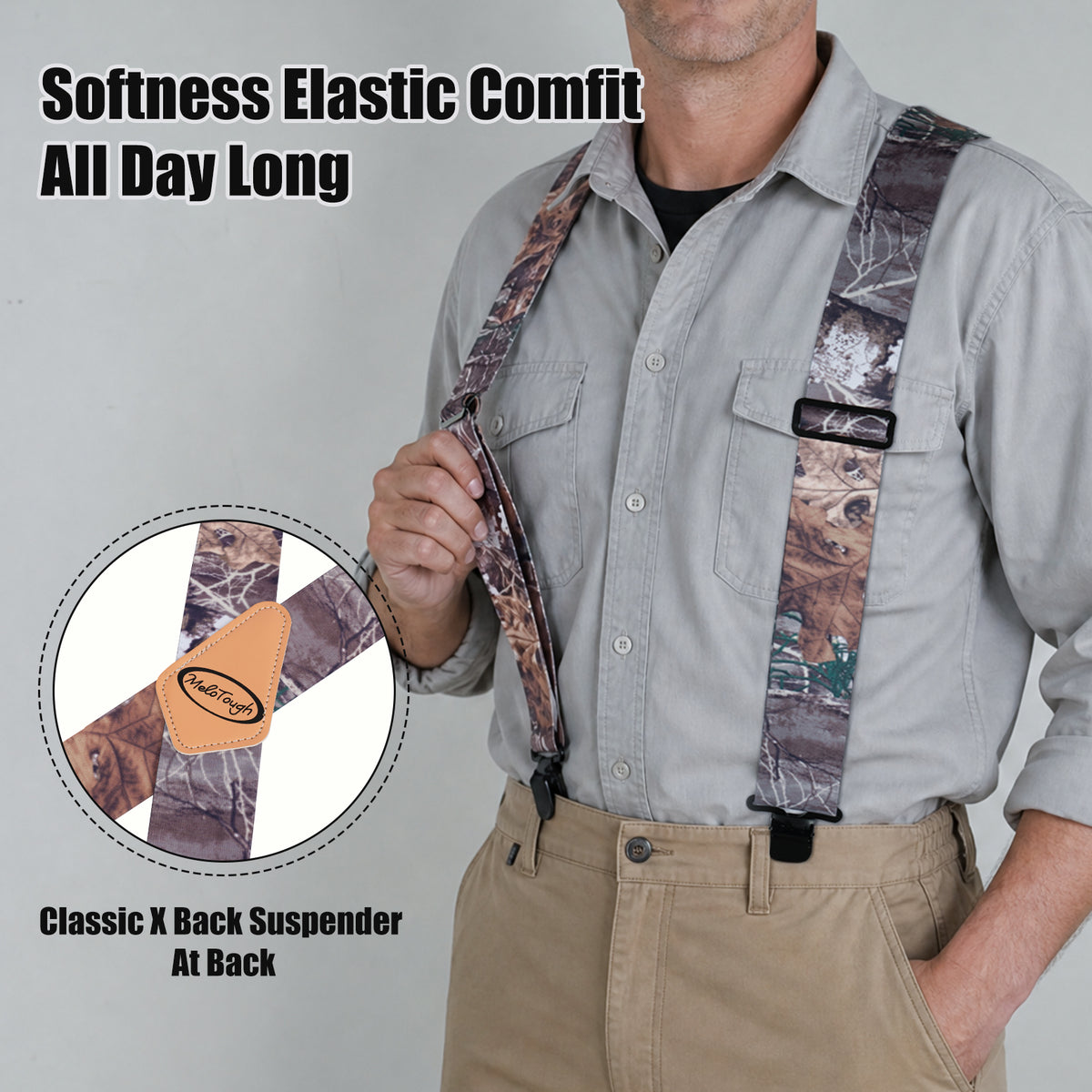 MELOTOUGH Men's Heavy Duty Work Suspenders, 2 Inch Fully Elastic X-Back Adjustable Suspenders with Metal Clips