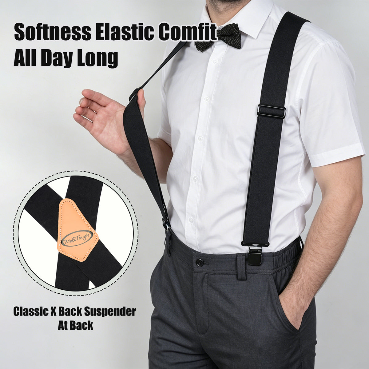 MELOTOUGH Men's Heavy Duty Work Suspenders, 2 Inch Fully Elastic X-Back Adjustable Suspenders with Metal Clips