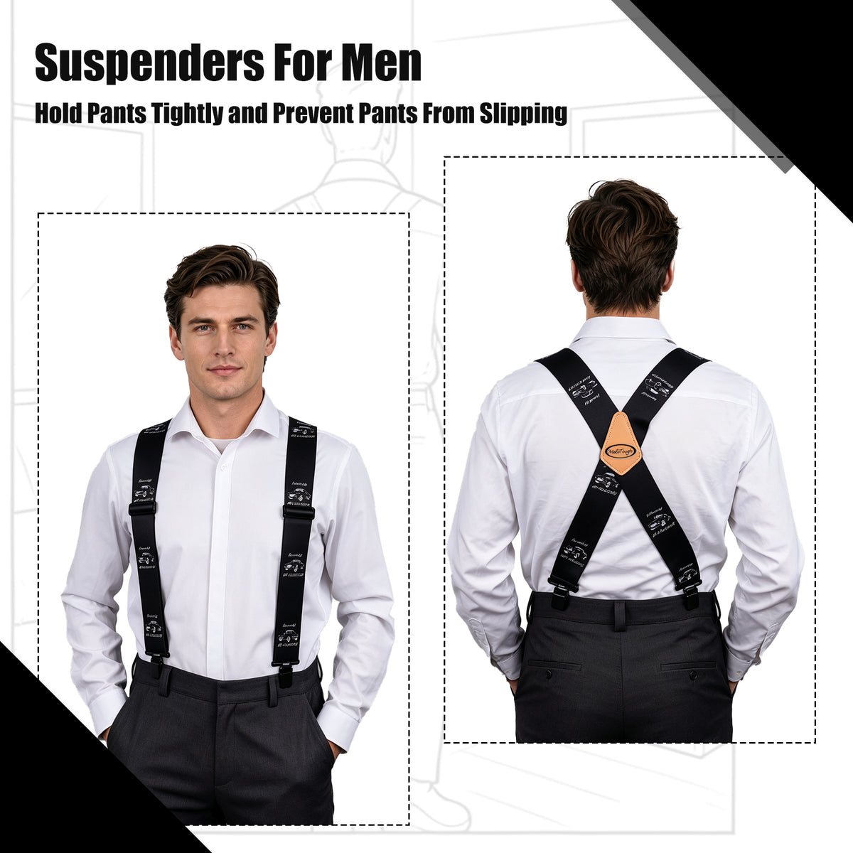 MELOTOUGH Men's Heavy Duty Work Suspenders, 2 Inch Fully Elastic X-Back Adjustable Suspenders with Metal Clips