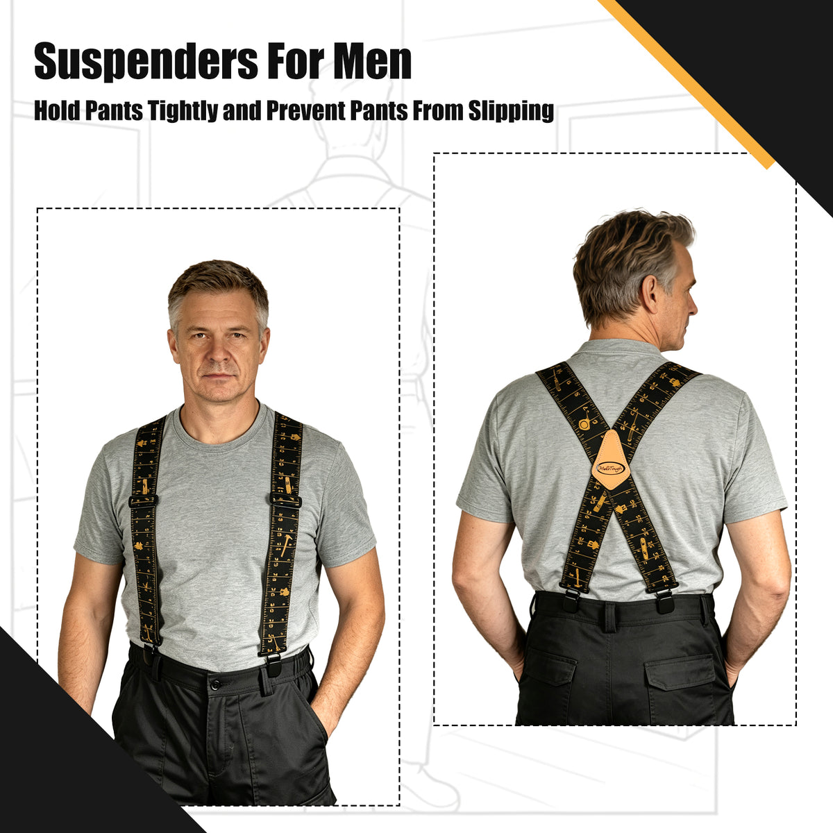 MELOTOUGH Men's Heavy Duty Work Suspenders, 2 Inch Fully Elastic X-Back Adjustable Suspenders with Metal Clips