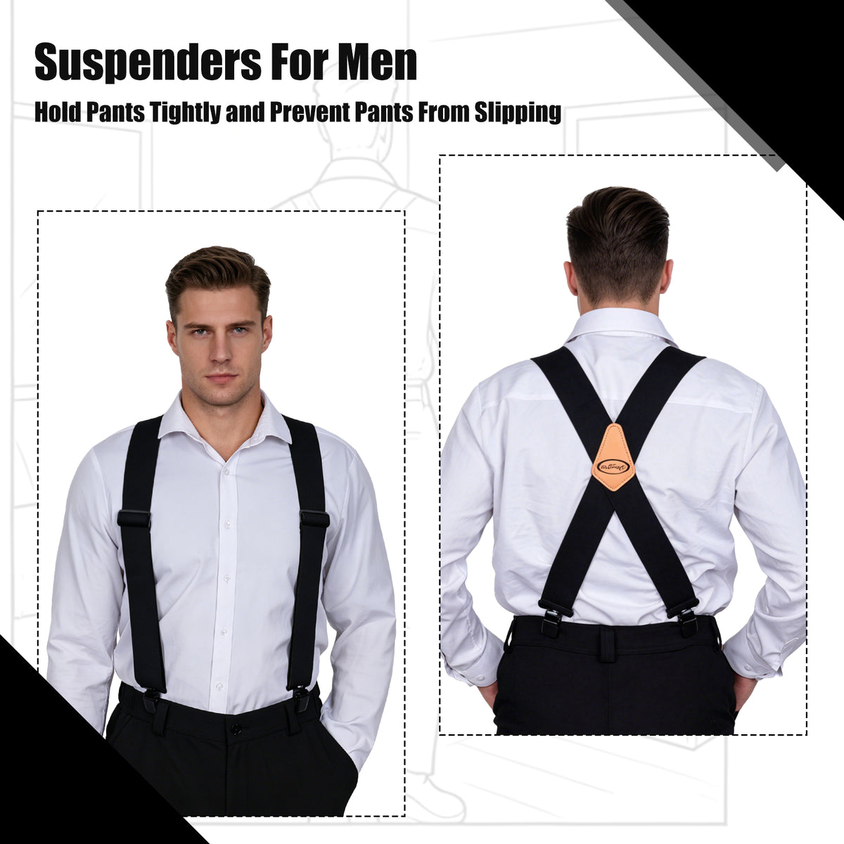 MELOTOUGH Men's Heavy Duty Work Suspenders, 2 Inch Fully Elastic X-Back Adjustable Suspenders with Metal Clips