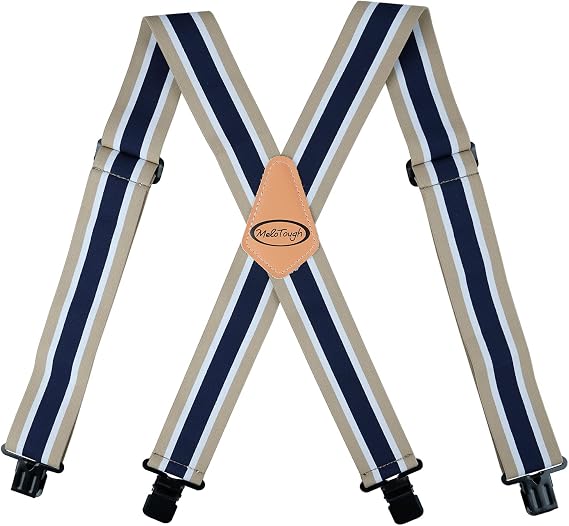 MELOTOUGH Men's Heavy Duty Work Suspenders, 2 Inch Fully Elastic X-Back Adjustable Suspenders with Metal Clips