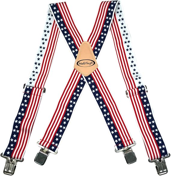 MELOTOUGH Men's Heavy Duty Work Suspenders, 2 Inch Fully Elastic X-Back Adjustable Suspenders with Metal Clips