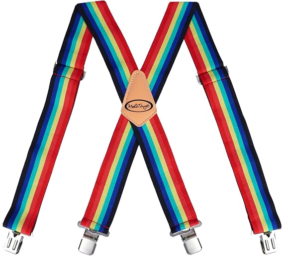 MELOTOUGH Men's Heavy Duty Work Suspenders, 2 Inch Fully Elastic X-Back Adjustable Suspenders with Metal Clips