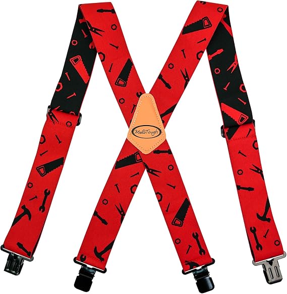 MELOTOUGH Men's Heavy Duty Work Suspenders, 2 Inch Fully Elastic X-Back Adjustable Suspenders with Metal Clips
