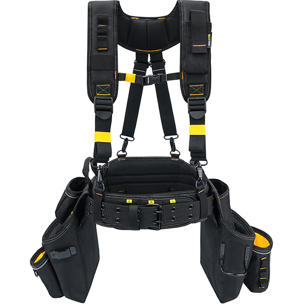 【TC05-Yellow】}MELOTOUGH Carpenters Tool Belt with Suspenders Professional Tool Belt Combo Organizer With Tool Pouch Suspenders with 32 Pockets and Loops fits 33"-47"Waist for Electrican/Contractor/Technican(Yellow)