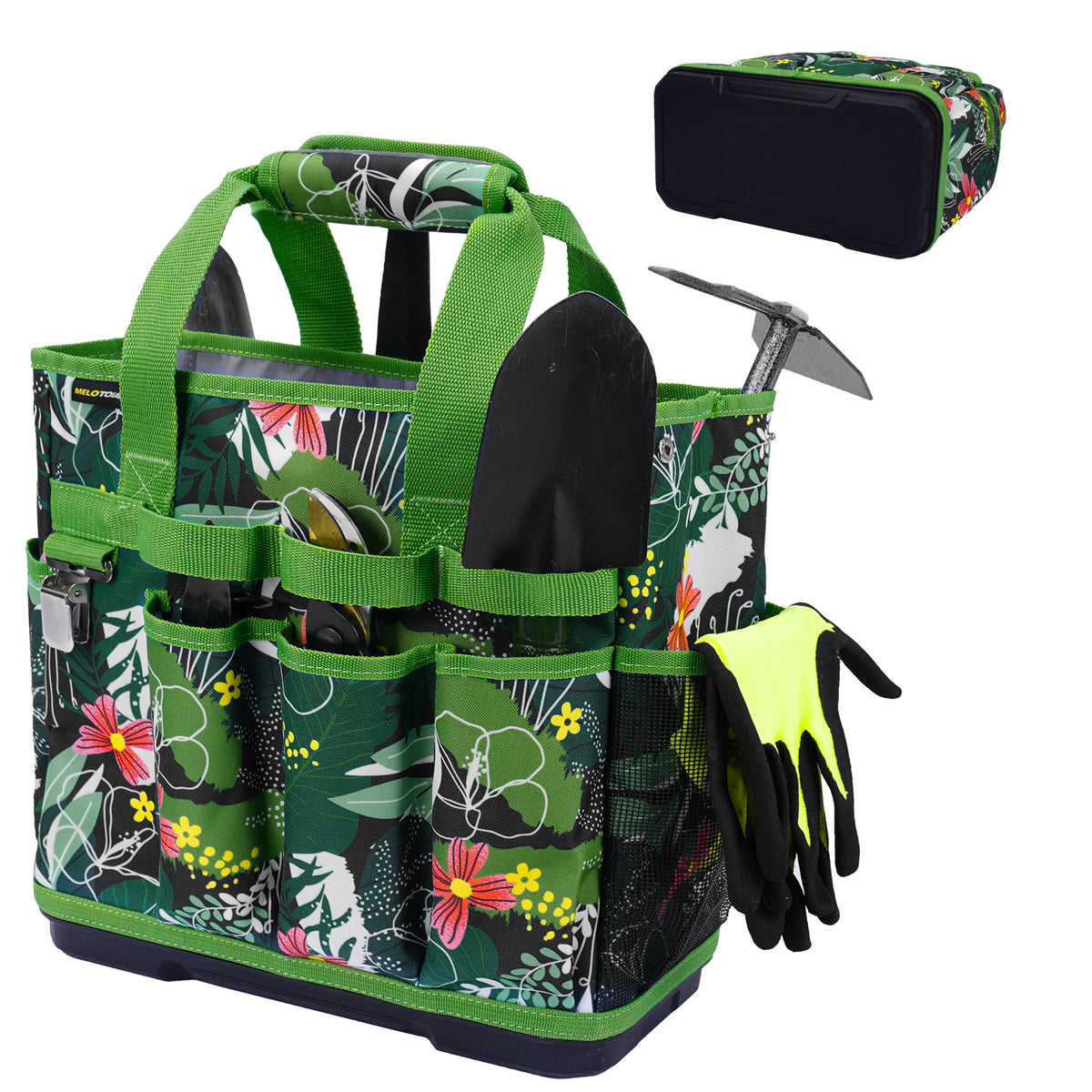 MELOTOUGH 12-Pocket Garden Tool Bag with Hard Bottom, Garden Tote