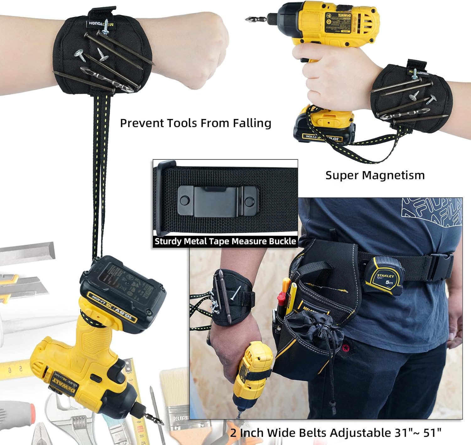 【MDH04-R】MELOTOUGH Impact Holster 3-in-1 Drill Holster Combo with Magnetic Wristband,Tool Belt Drill Holder with Bit Pouch(Right Handed)