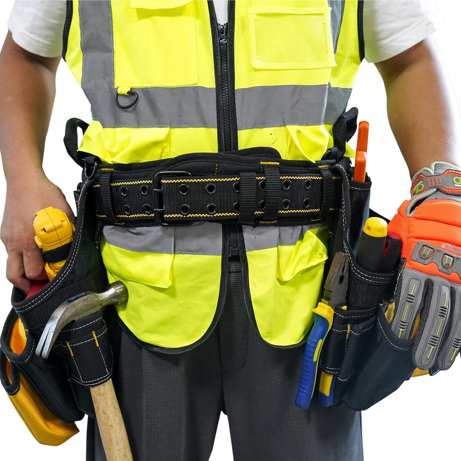 【WB002】MELOTOUGH Padded Electrician Tool Belt Tradesman Pro Padded Tool Belt With Back Support Heavy Foam Padding Carrying Handle,4 Suspenders D ring hook One Size Visit the MELOTOUGH Store