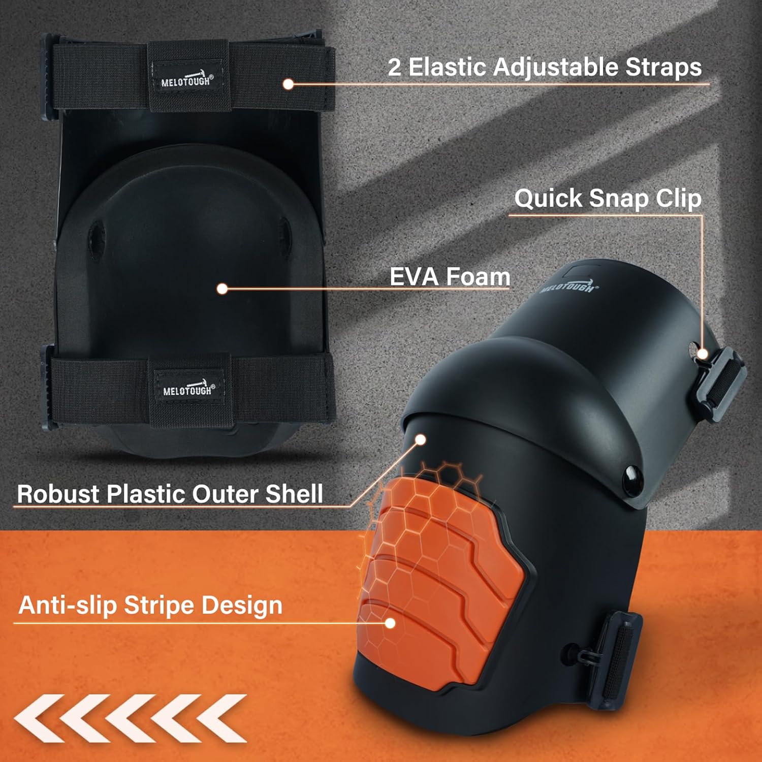 MELOTOUGH Knee Pads for Work,Construction,Flooring,Gardening-Comfortable and Flexible(Orange)