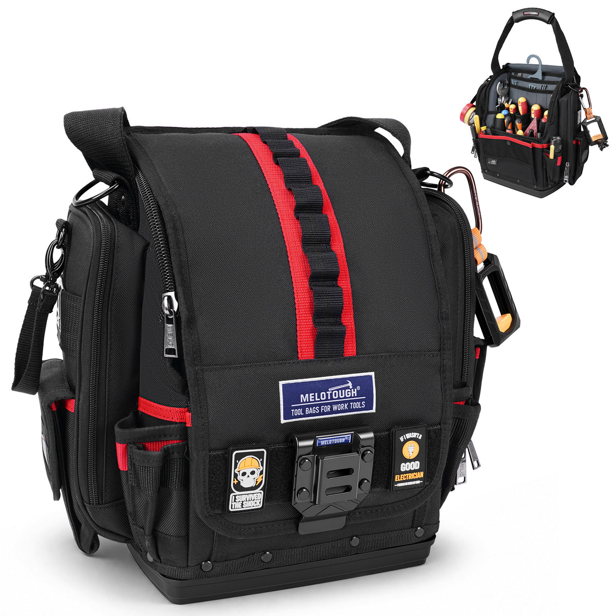 MELOTOUGH Electrician Tool Pouch Bag with Handle Easy Access Small Tool Pouch with Hard Bottom for Carpenter/Technican