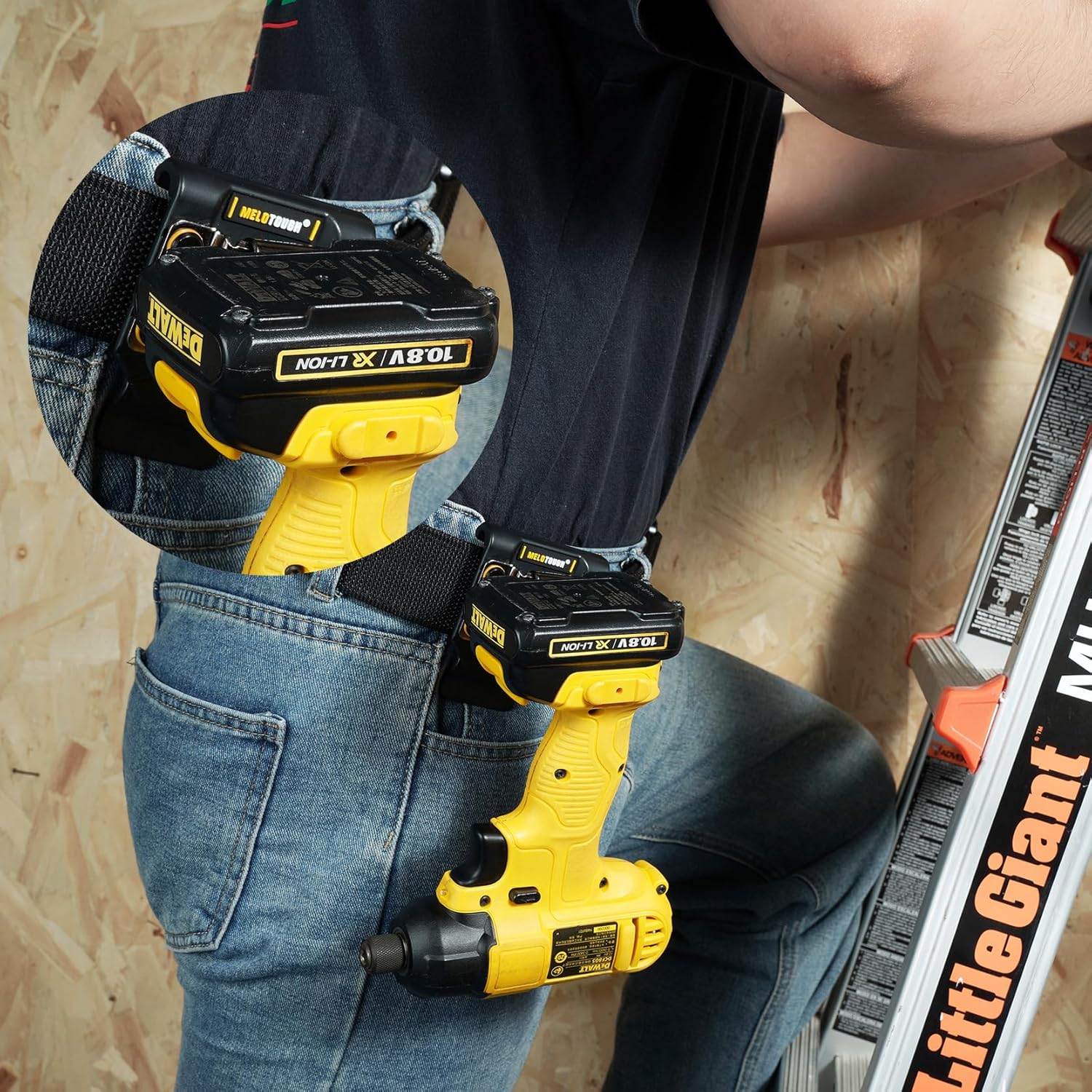 【MBD01-Black】MELOTOUGH Drill Holder for Tool Belt,Drill Holster,Tape Measure Holder - Fits Up to 2.7" Belt(Black)