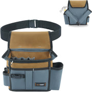 MELOTOUGH Professional Tool Belt Pouch,Small Tool Pouch with Belt,Left/Right Hammer Holder,Design Multi-Functional Pockets for Electrician/Carpenter/Construction, Waist Fits 32-50 Inches,Khaki