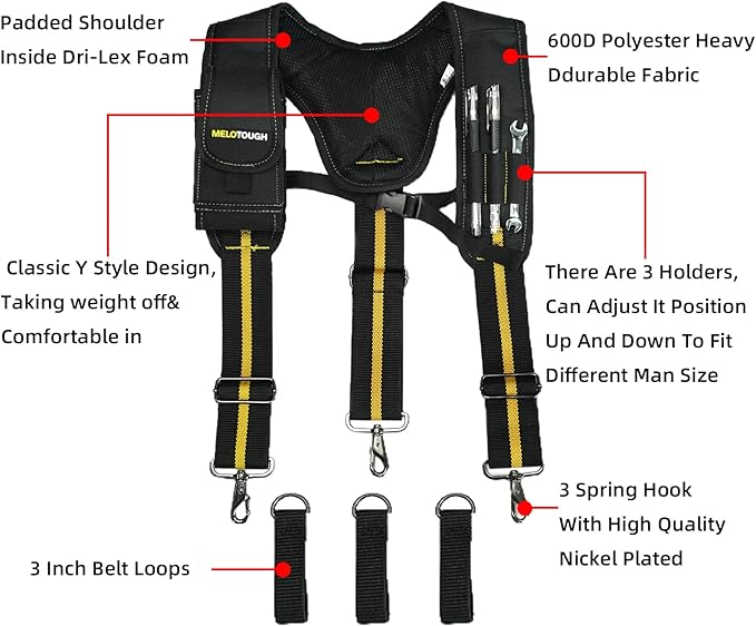 MELOTOUGH Tool Belt Suspenders for Work Belt Suspenders Heavy Duty Padded Suspenders for Electrician/Construction/Farmer