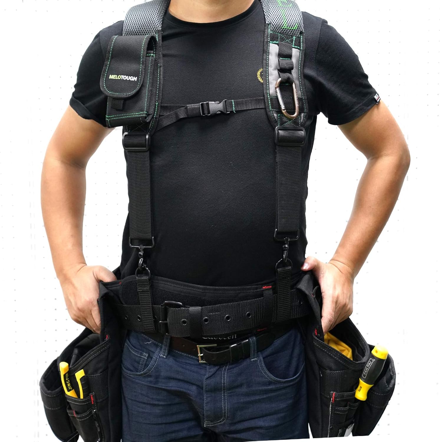MELOTOUGH Gel Tool Belt Suspenders Work Belt Suspenders with Gel shoulder pad for Electrican/Construction/Farmer (Trigger Snap Hook end work Suspenders)
