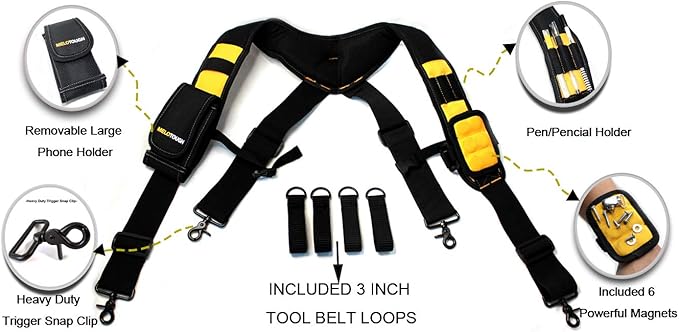 MELOTOUGH Magnetic Tool Belt Suspenders with Magnetic WristBand for Work Belt Padded Suspenders Constrcution