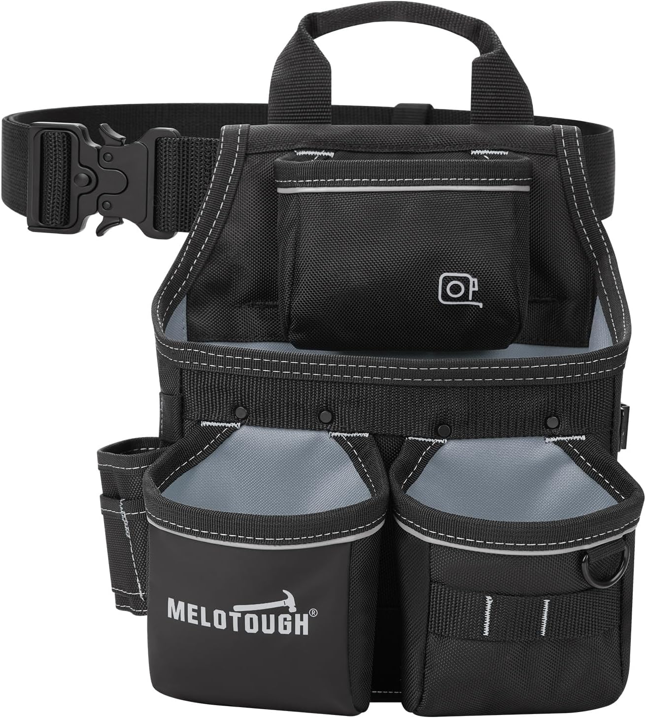 MELOTOUGH Professional Tool Belt Pouch,Small Tool Pouch with Belt,Design Multi-Functional Pockets for Electrician/Carpenter/Construction, Waist Fits 32-50 Inches