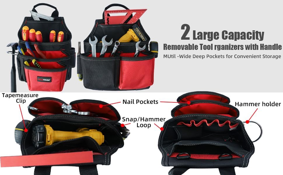 MELOTOUGH Pro Framer Combo System-Magnetic Tool Pouch Build Heavy Duty Carpenter Tool Belt and Multi Function Tool Belt Suspenders（red)