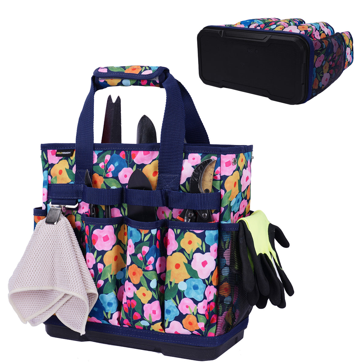 MELOTOUGH 12-Pocket Garden Tool Bag with Hard Bottom, Garden Tote