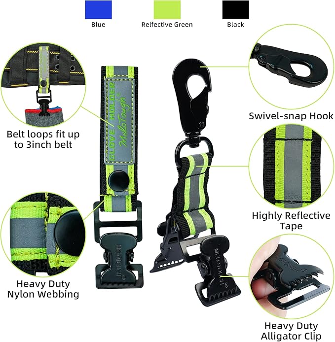 MELOTOUGH Firefighter Glove Strap | Work Glove Holder Clip with Glove Leash Swivel Snap Hook,Alligator Clip