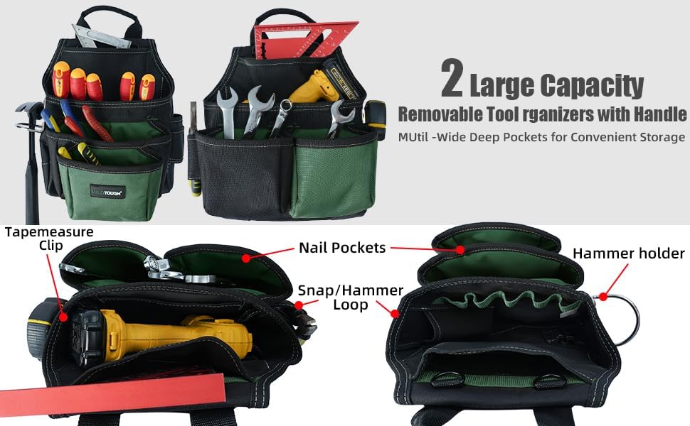 MELOTOUGH 28-Pocket Pro Framer's Combo Apron Tool Belt and Heavy Duty Padded Suspenders with Magnetic Desinger for Technician/Maintenance/Carpenter/and Electrician's Tools(Olive Green)