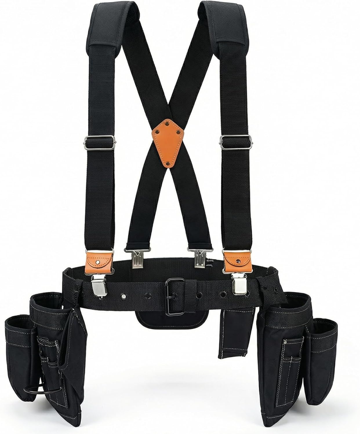 MELOTOUGH 14-Pockets Professional Tool Belt with Suspenders,Heavy Duty Tool Bag and Pouch Combo for Carpenters,Construction,Electricians(Black, 33''-49'')