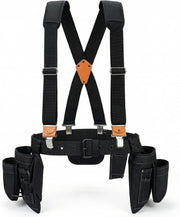 MELOTOUGH 14-Pockets Professional Tool Belt with Suspenders,Heavy Duty Tool Bag and Pouch Combo for Carpenters,Construction,Electricians(Black, 33''-49'')