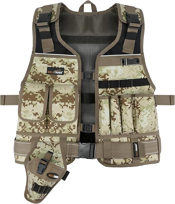 MELOTOUGH Electrician Tool Vest with Drill Holster, Adjustable Utility Tool Vest with 2" Belt for Men Construction, Carpenter