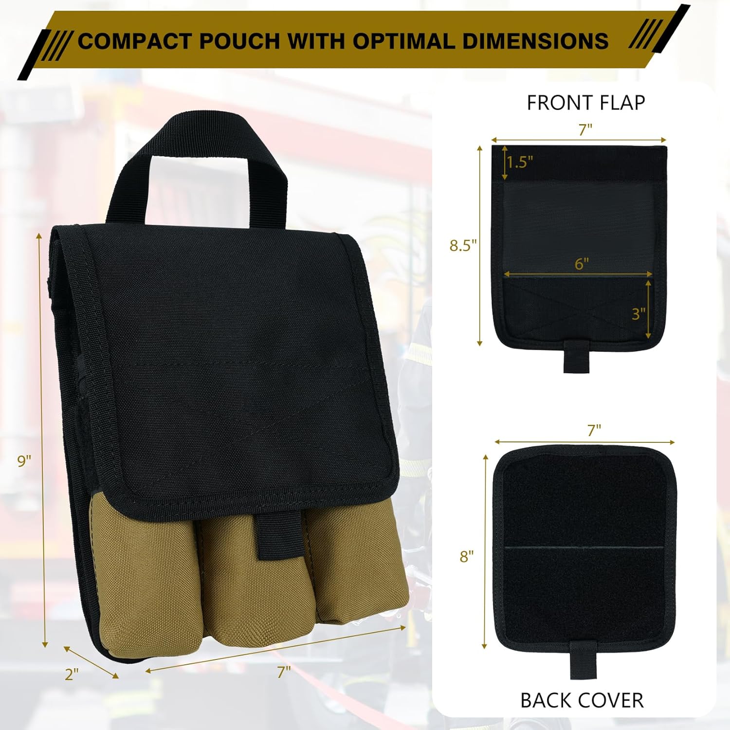 MELOTOUGH 7-Pocket Firefighter Tool Pouch with Carry Handle and Flap, Fits in Bunker Gear Pocket, Tool Organizer