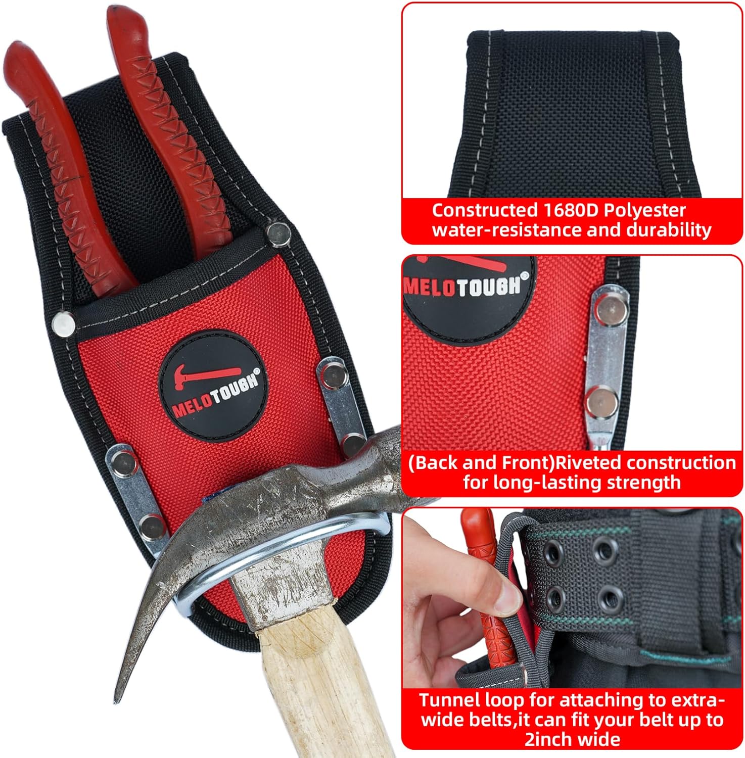 MELOTOUGH Plier Holster Tool Holder and Heavy Duty Steel Loop Hammer Holder for Tool Belt Work Organizer Pocket Durable and Compact Tool Holder for Construction,Electrician