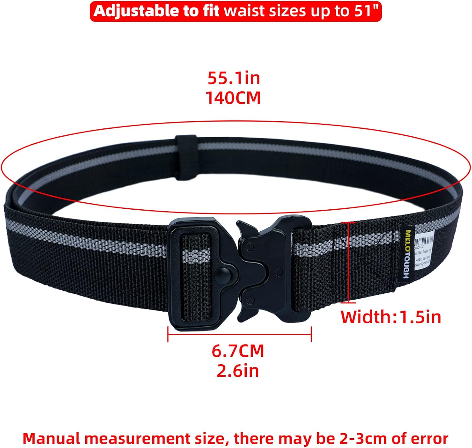 MELOTOUGH Quick Release Work Belt 1.5 Inch Web Work Tool Belt with Heavy Duty Metal Buckle for Tool Pouch, Construction, Electrical (Grey)