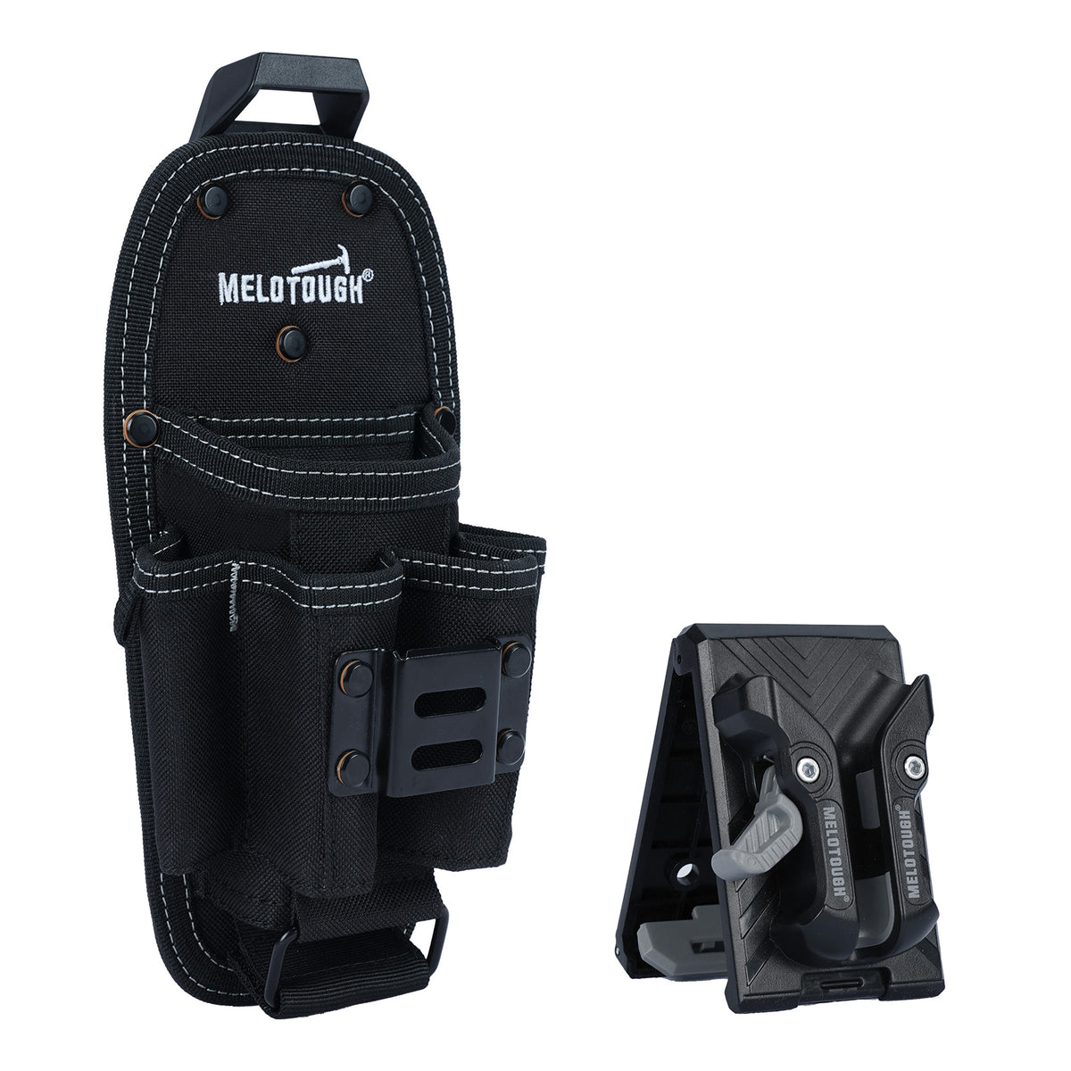 MELOTOUGH 7-Pocket Small Tool Pouch with Quick-Release Belt Clip (Black)