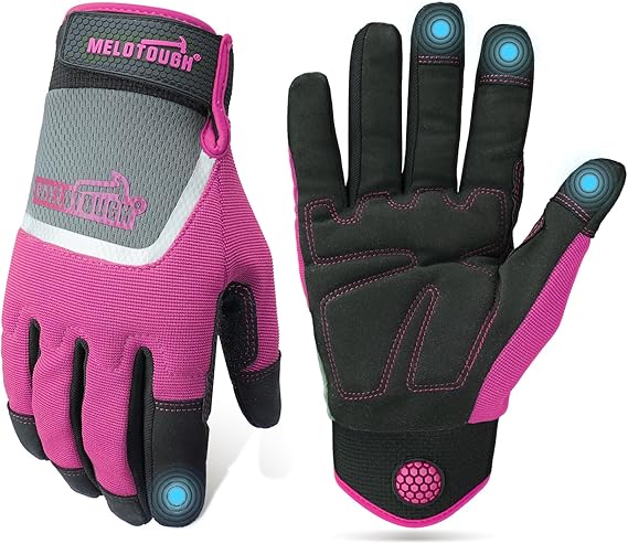 MELOTOUGH Women Work Gloves,Safety Work Gloves for Mechanic,Garden,Warehouse,Yard,TouchScreen Working Gloves,Breathable,Pink