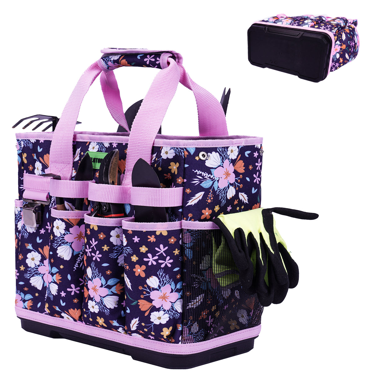 MELOTOUGH 12-Pocket Garden Tool Bag with Hard Bottom, Garden Tote