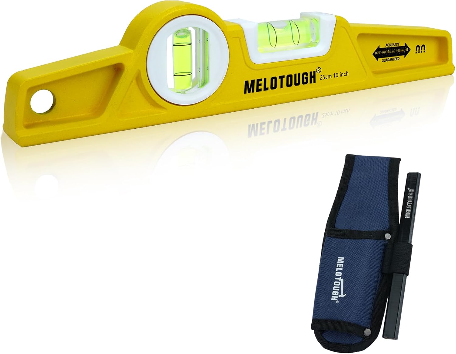 MELOTOUGH 10 Inch Die-Cast Aluminum Magnetic Torpedo Level,Small Magnetic Level for Construction,Carpentry,Scaffolding,Torpedo Level with Rare Earth Magnet,Pencil and Holster,Yellow