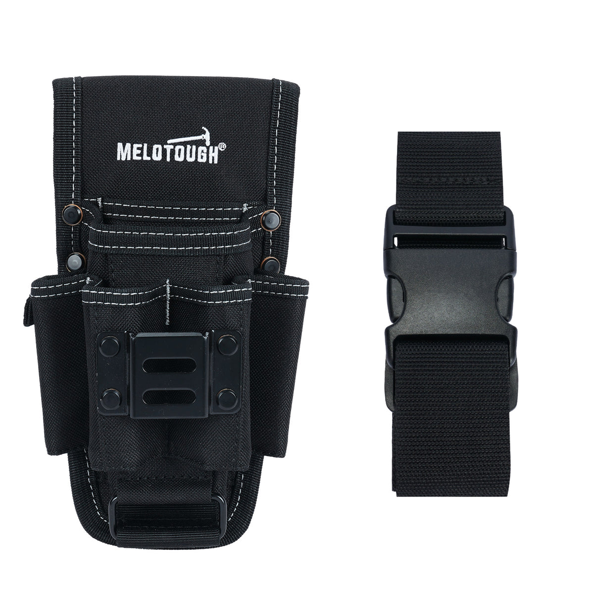 MELOTOUGH 7-Pocket Electrician Tool Belt Pouch with Belt Clip (Black)