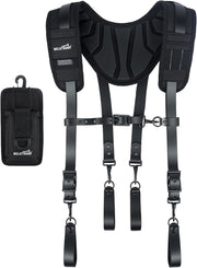 MELOTOUGH Oil Tanned Leather Padded Tool Belt Suspenders for Men,Carpenter Tool Bag Suspenders- Heavy Duty & Padded Support w/Adjustable Chest Strap,Electrical Worker,Gifts for Men,Black
