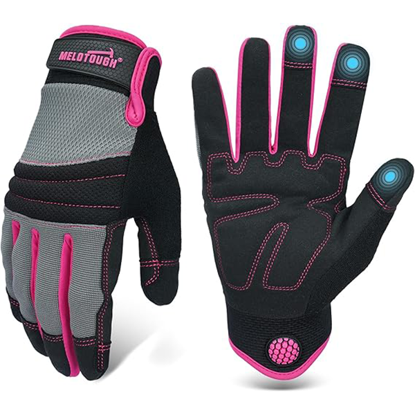MELOTOUGH Women Work Gloves,Safety Work Gloves for Mechanic,Garden,Warehouse,Yard,TouchScreen Working Gloves,Breathable,Pink