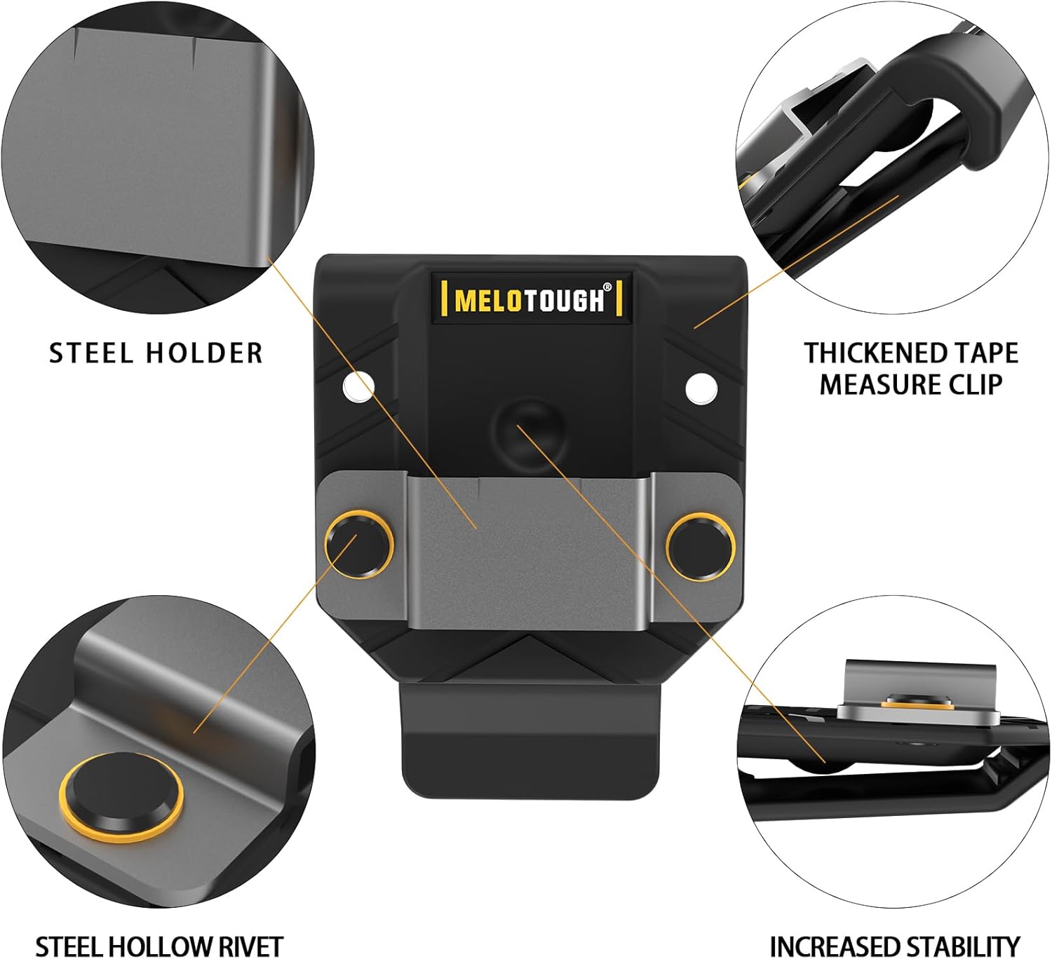 【MBT01-Black】MELOTOUGH Tape Measure Holder,Tape Measure Belt Clip,Tape Measure Holster,Tool Belt Clip,Measuring Tape Holder for Belt(Black)