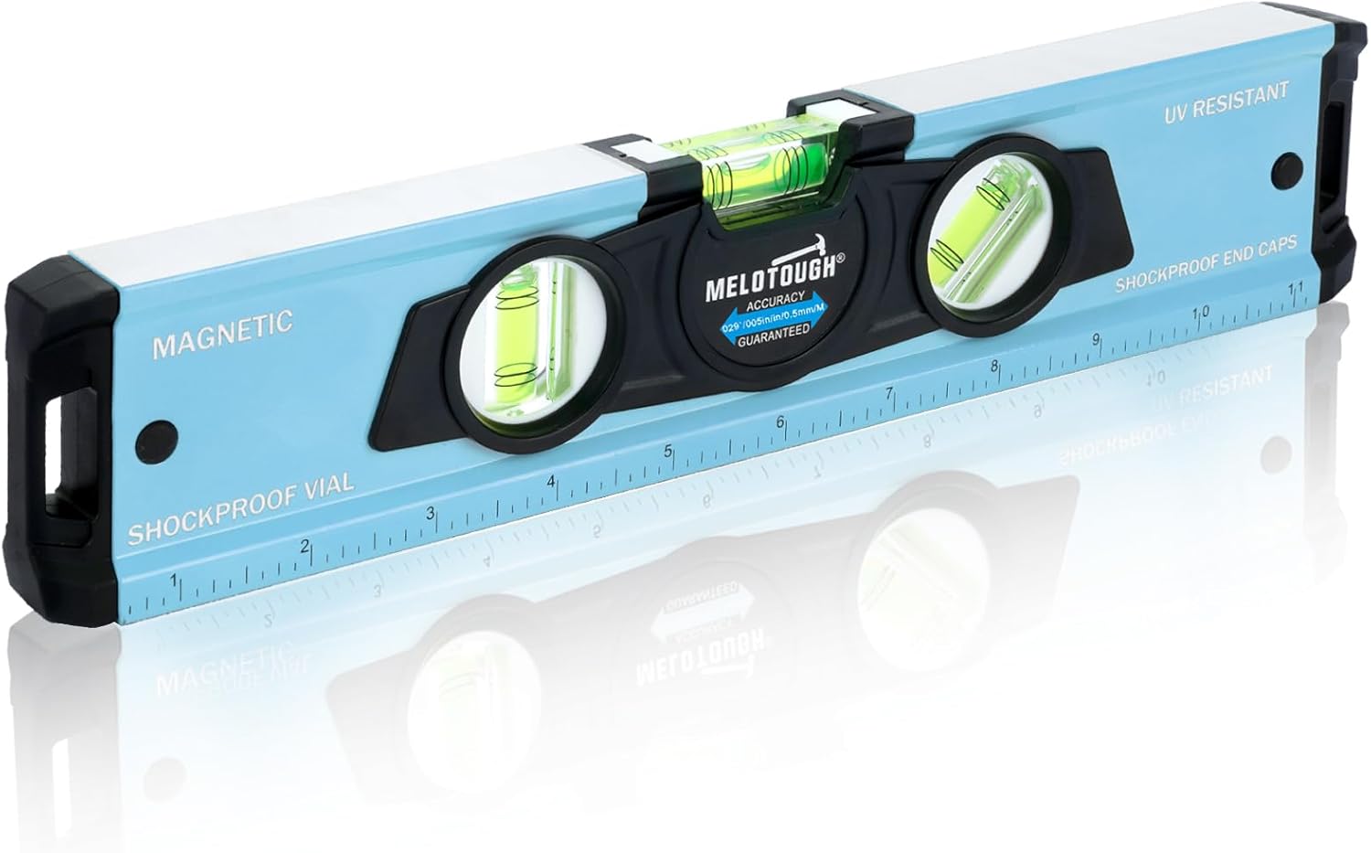 MELOTOUGH 12 Inch Torpedo Level Magnetic,Small Leveler Tool,Aluminum Level with Inch Scale,45°/90°/180°Vial Bubble Level(Blue)