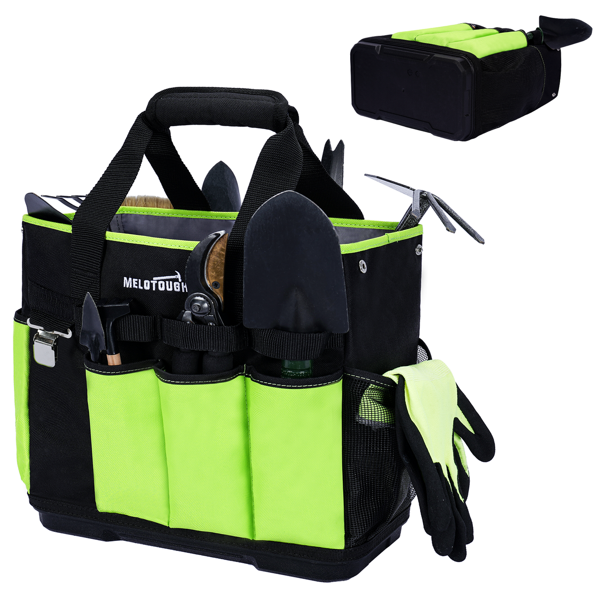 MELOTOUGH 12-Pocket Garden Tool Bag with Hard Bottom, Garden Tote