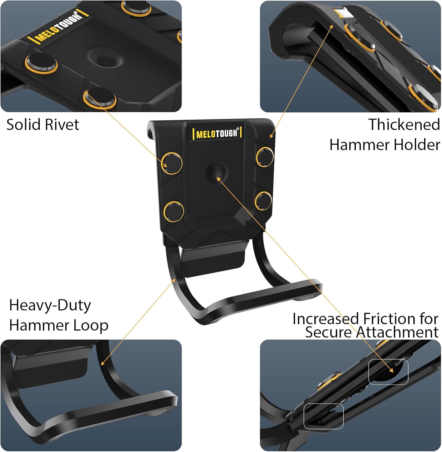 【MBH01-BLACK】MELOTOUGH Hammer Holder for Belt, Hammer Loop, Hammer Holster, Hammer Belt Holder (Black)